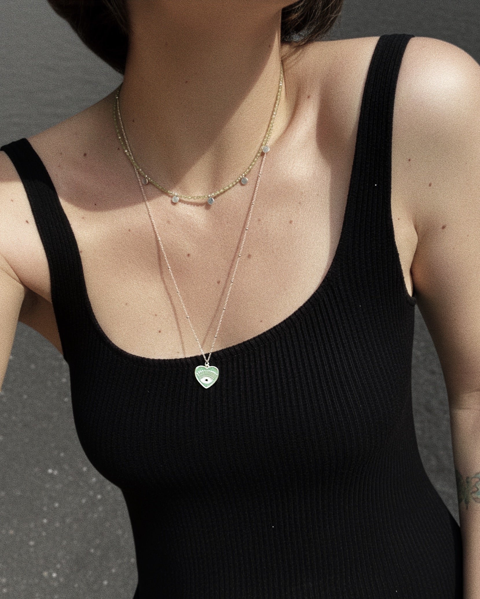 Eye Heart enamel pendant in silver