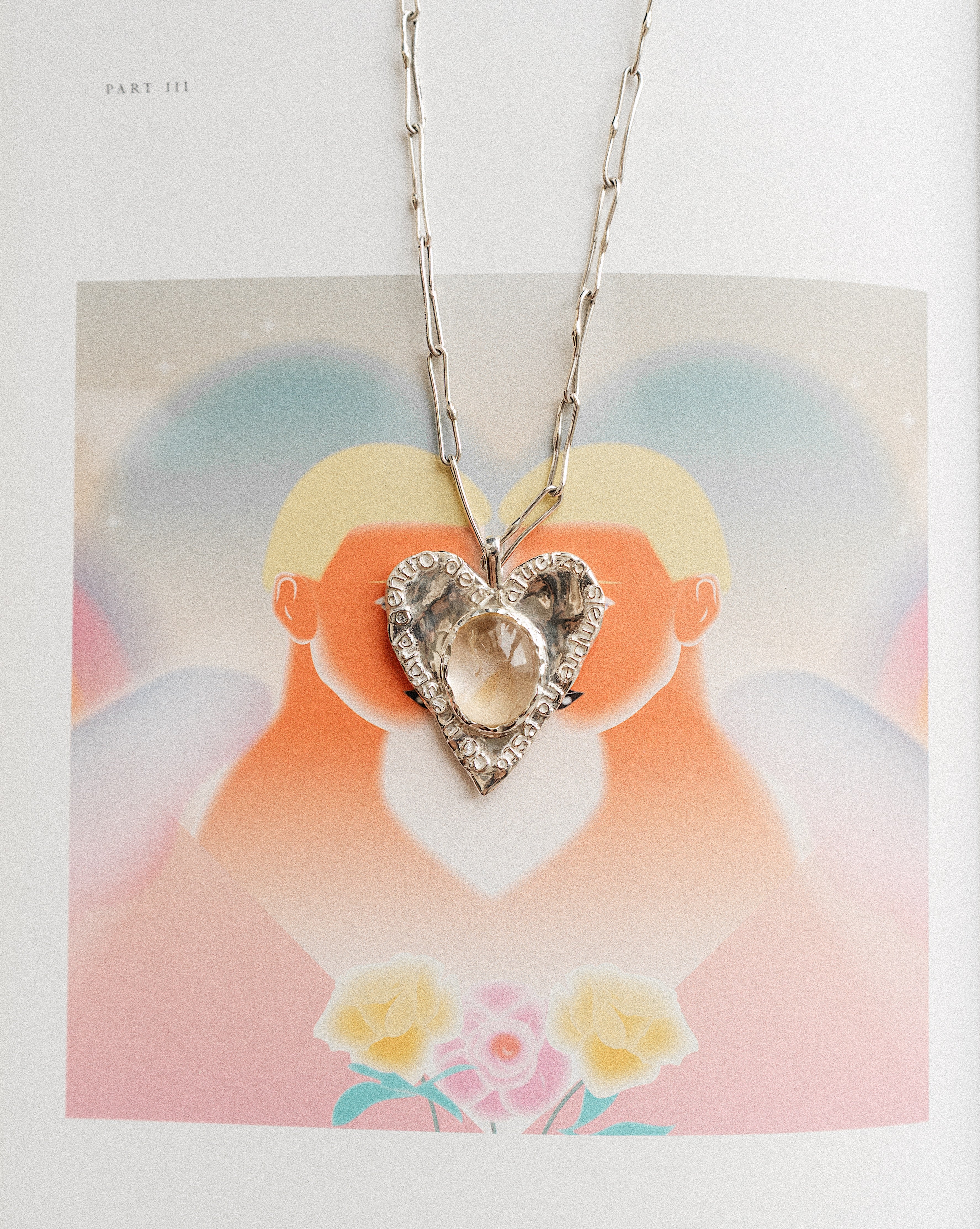 Asya Rock crystal Heart La Fuerza pendant chain  in silver