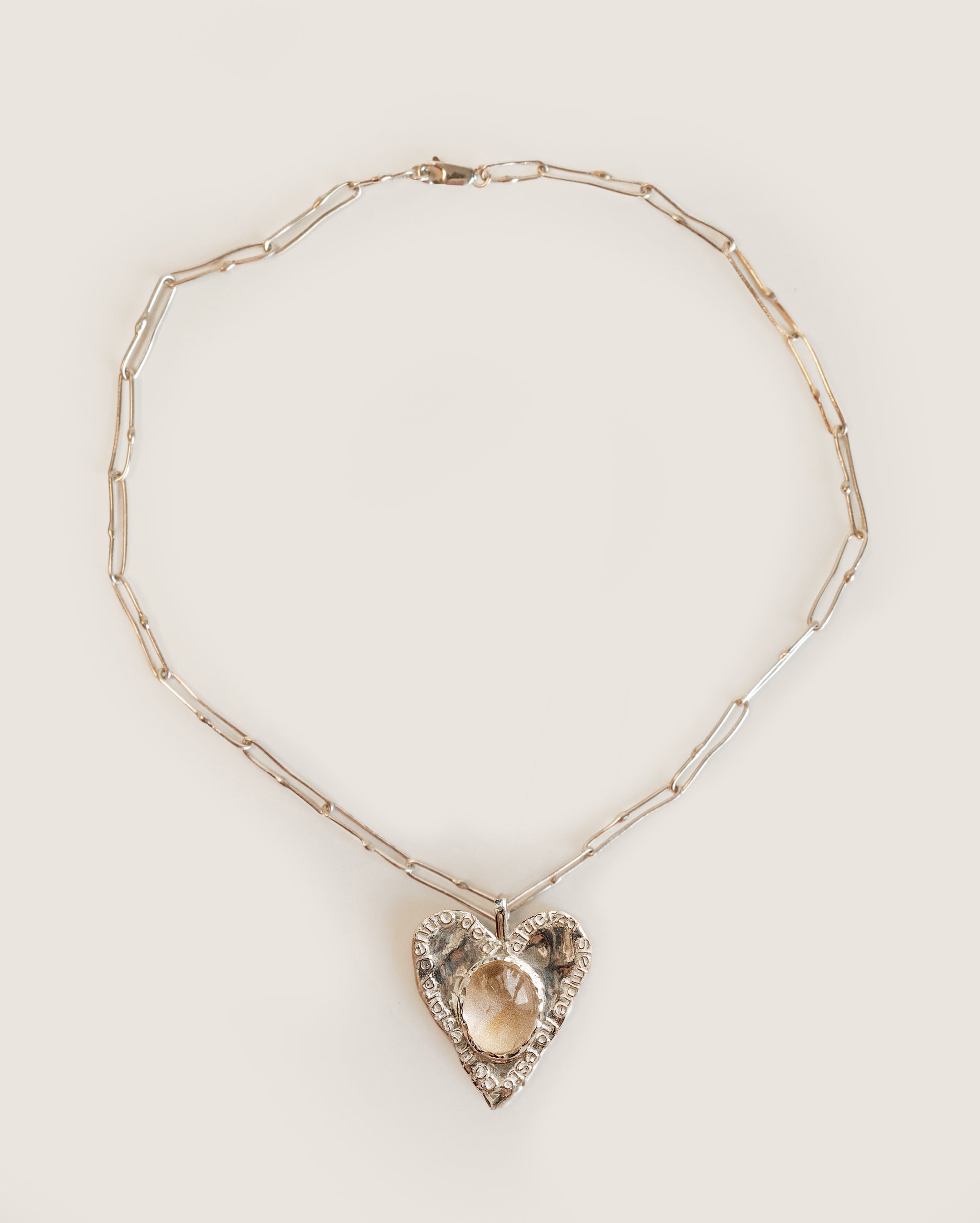 Asya Rock crystal Heart La Fuerza pendant chain  in silver
