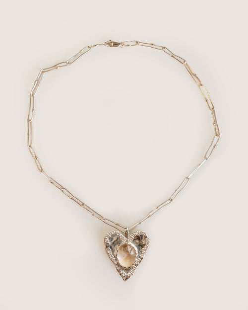 Asya Rock crystal Heart La Fuerza pendant chain  in silver  Sol Jewelry