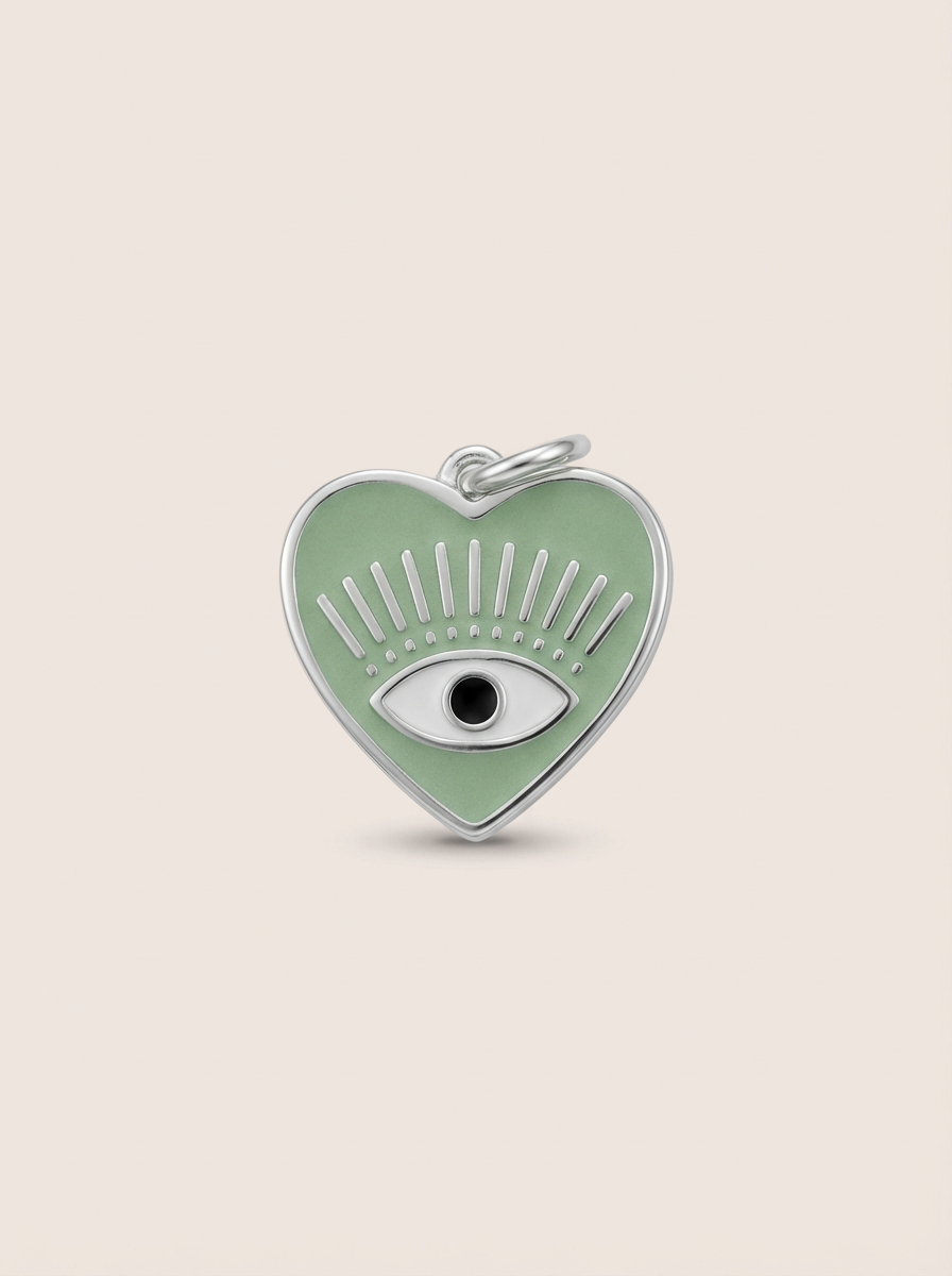 Eye Heart enamel pendant in silver