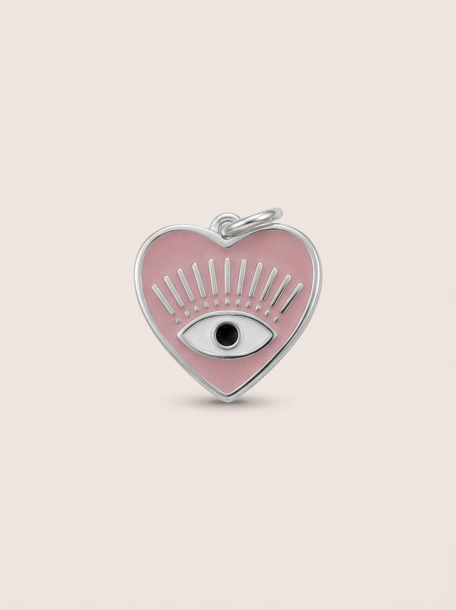 Eye Heart enamel pendant in silver